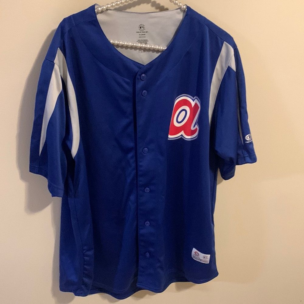 MLB Atlanta Braves Royal Blue Button Up Baseball Jersey Size X-Large